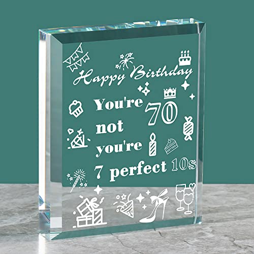 ERWEI Geschenke zum 70. Geburtstag für Frauen, Kristallblöcke mit Gravur "You're not 70, You are 7 Perfect 10s", einzigartiges, interessantes Geschenk zum 70. Geburtstag für Frauen Cover