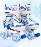 FWFX Rollschuhe für Kinder, 4 Größen Verstellbar Mit Leuchtenden Rädern Rollschuhe für Mädchen und Jungen, Quad Roller Skates mit für Anfänger und Teenager, Drinnen und draußen