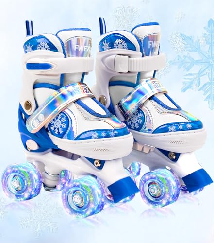 FWFX Rollschuhe für Kinder, 4 Größen Verstellbar Mit Leuchtenden Rädern Rollschuhe für Mädchen und Jungen, Quad Roller Skates mit für Anfänger und Teenager, Drinnen und draußen