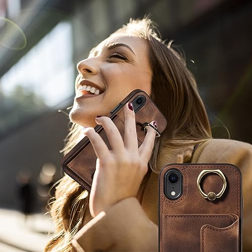 Coque iPhone XR porte-cartes en cuir premium marron chic