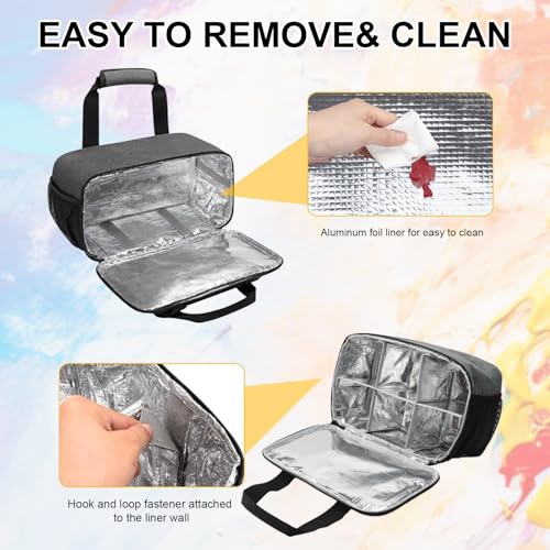 Image of Petyoung Acrylic Paint Organizer Bag for 54 Bottles (2 oz), Art Supply Storage Case with Detachable Aluminum Foil Liner Divider for Easy, Craft Paint Organizer with Extra Pocket