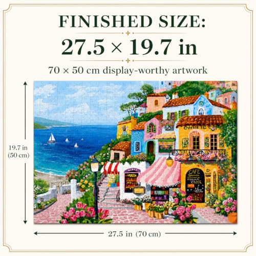 Rompecabezas de 1000 piezas para adultos, pueblo costero acogedor, ilustración colorida de ciudad costera, 27,5 x 19,7 pulgadas miniatura 3