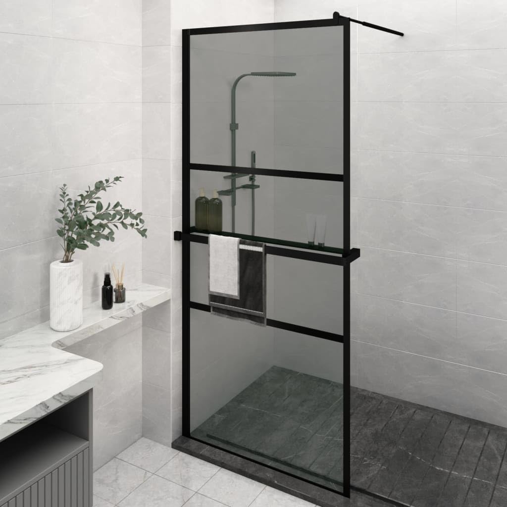 Walk-in Shower Wall 39.4" x 76.8" with Integrated Storage Shelf, Modern Black Framed Shower Screen, Durable ESG Glass Enclosure with Adjustable Support Bar