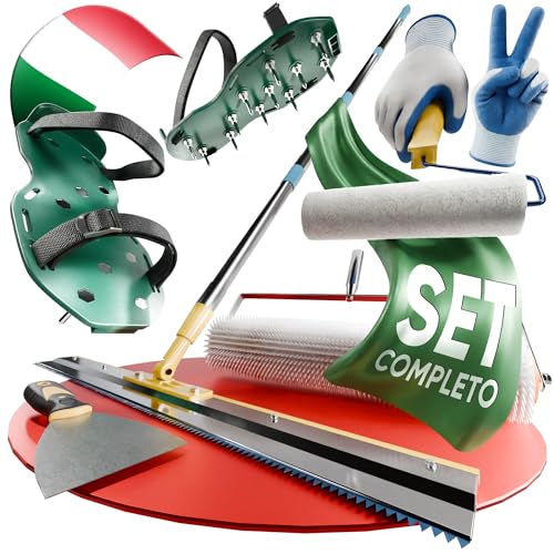 EVAFLOOR Kit Autolivellante per Pavimenti in Cemento | Include Rullo Frangibolle 11 mm, Spatola Autolivellante, Scarpe Chiodate per Prato, Asta Relescopica, Rulli, Spatola e Guanti