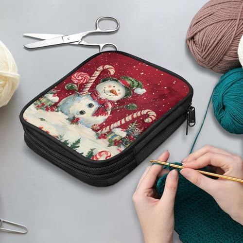 Image of Snowman Crochet Hook Case Portable Candy Knitting Needle Case with Web Pockets Crochet Storage Organizer Empty for Airports and Parks, Merry Christmas Decor