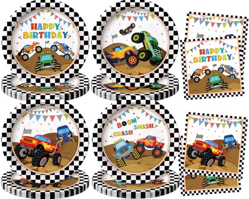 Kinovo 40 Pcs Truck Plates and Napkins Tableware Sets for Truck Party Decorations Race Car Birthday Decorations Which Can Serve 20