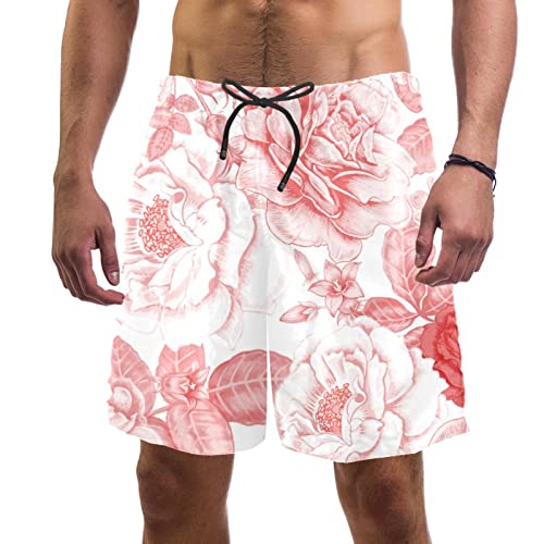 Short de bain homme anti frottement à séchage rapide motif fleur rose