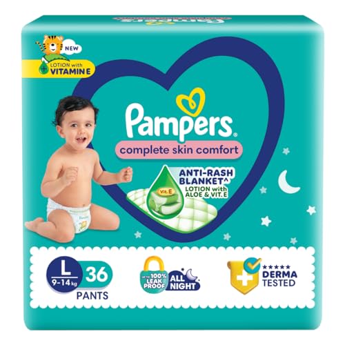 Image of Pampers Complete Skin Comfort Pants, (LG) 42 Count, Anti-rash blanket, Lotion with Vitamin E & Aloe Vera, Large size baby diapers , 9-14 kg