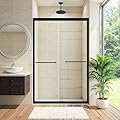Osparple Shower Door 44-48" W x 72" H, Double Sliding Glass Door, Semi-Frameless Shower Doors with 1/4" (6mm) Thick SGCC Tempered Glass, Stainless Steel Handle, Matte Black