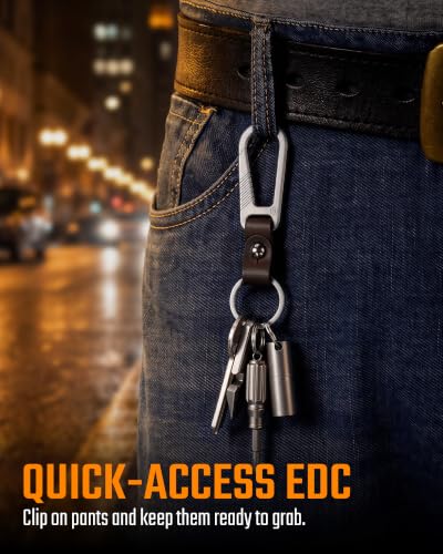 Image of KeyUnity KM02 Titanium Belt Clip Carabiner Leather Keychain Holder with Removable Stainless Steel Key Ring