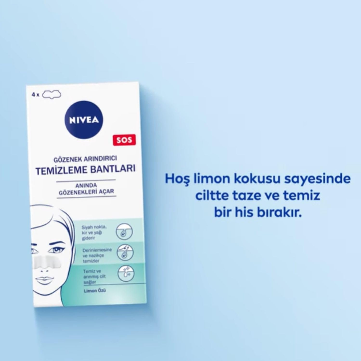 NIVEA Siyah Nokta Temizleyici Burun T-Bant, Gözenek Arındırıcı, Derinlemesine Temizlik, Limon Özü, 4 Adet (3 paketi)