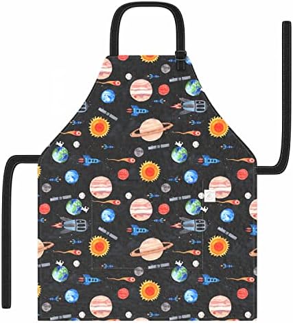 Kids Aprons for Girls and Boys, Toddler Apron with Pocket for Painting, Cooking, Baking, Gardening and Crafts – Apron for kids with Adjustable Neck Strap - Kids Hand Painted Cosmic Collection