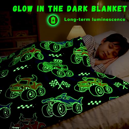 Image of GEULAY Construction Tractor Blanket for Kids, Cars Truck Theme Decor Fleece Throws for Couch, Birthday Gifts for Boys Age 3-12, Glow in the Dark Blankets for Boys Teens, 50x60 inches