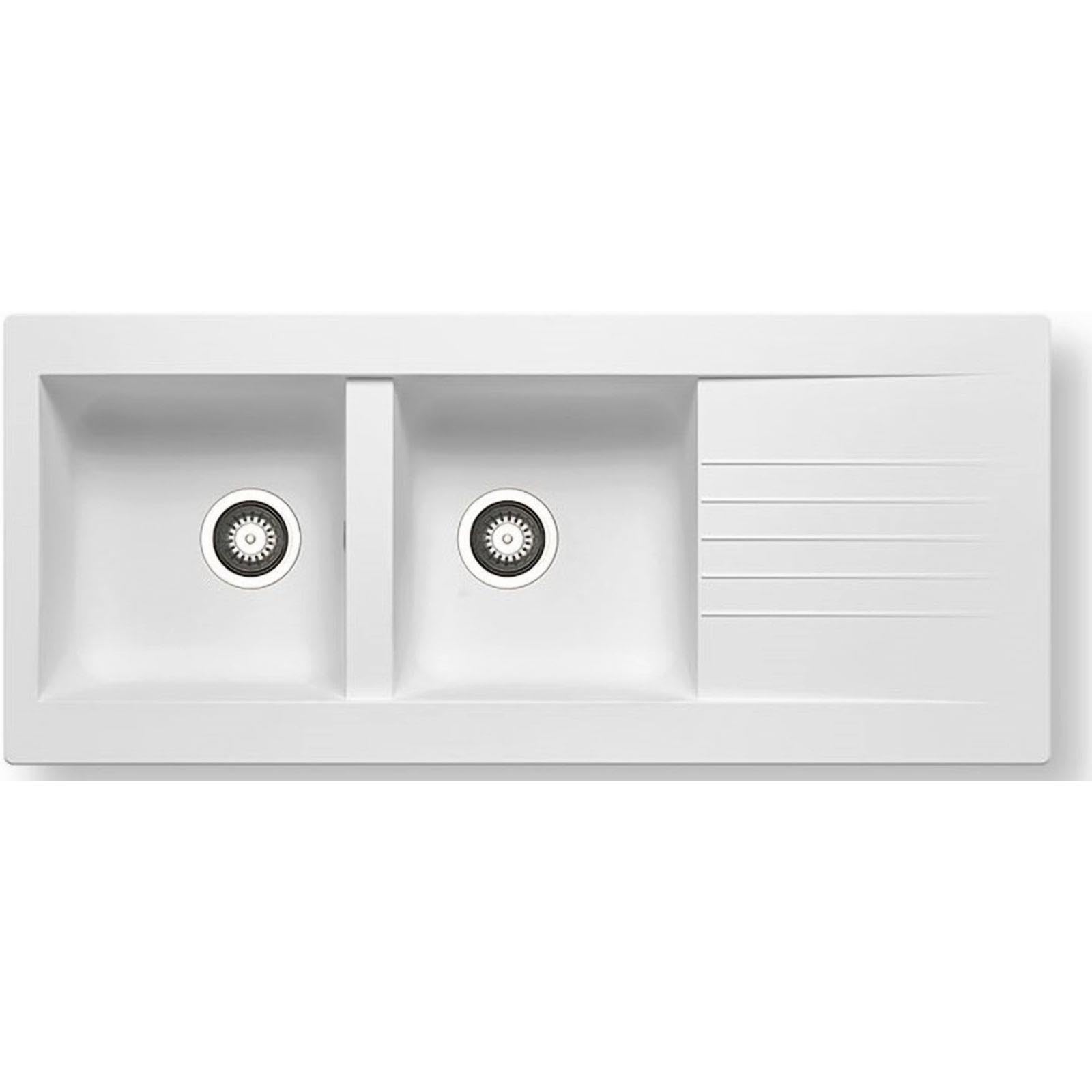 LD2WH - Fregadero de cocina 2 senos con escurridor reversible – Composite blanco – Empotrable – 116 x 50 x 20 cm