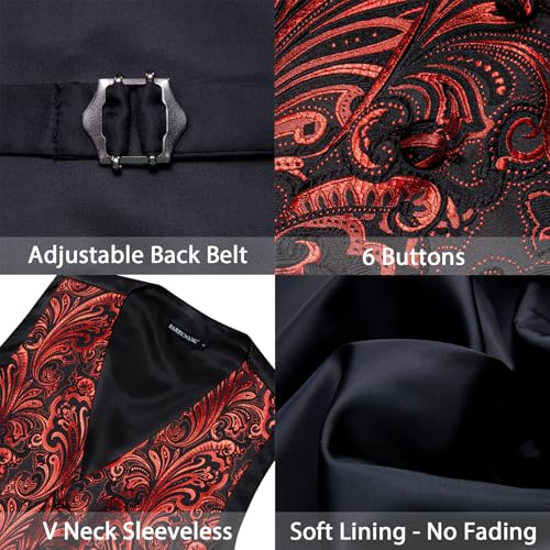 Image of Barry.Wang Men's Suit Vest Tie Bowtie Set Formal Silk Paisley Waistcoat Hanky Cufflinks Lapel Pin Set Wedding Party 7PCS