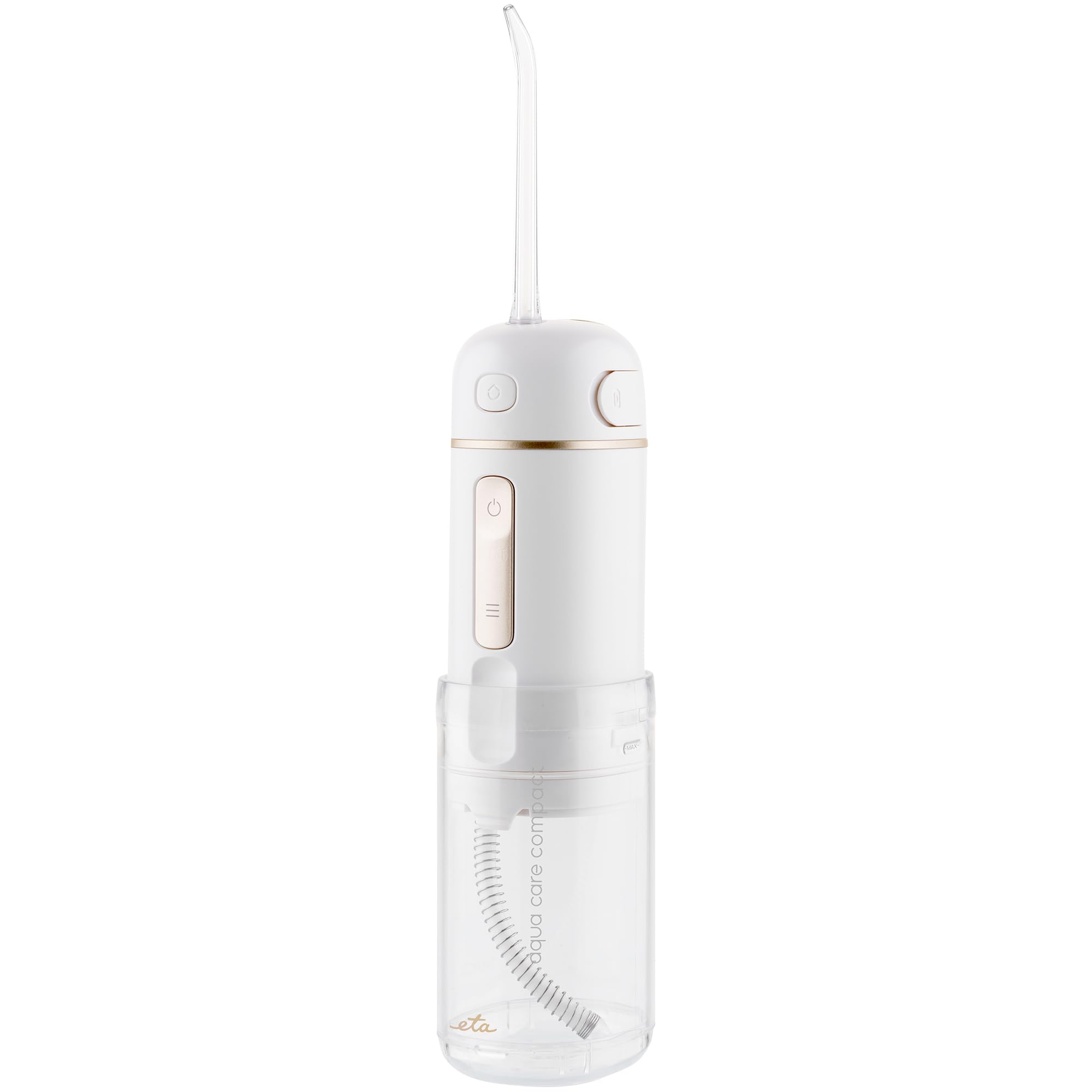 ETA Aqua Care - Idropulsore orale compatto da viaggio, pieghevole, 4 modalità di pulizia, 3 ugelli per apparecchi dentali e impianti, USB-C, batteria da 50 minuti, serbatoio da 165 ml