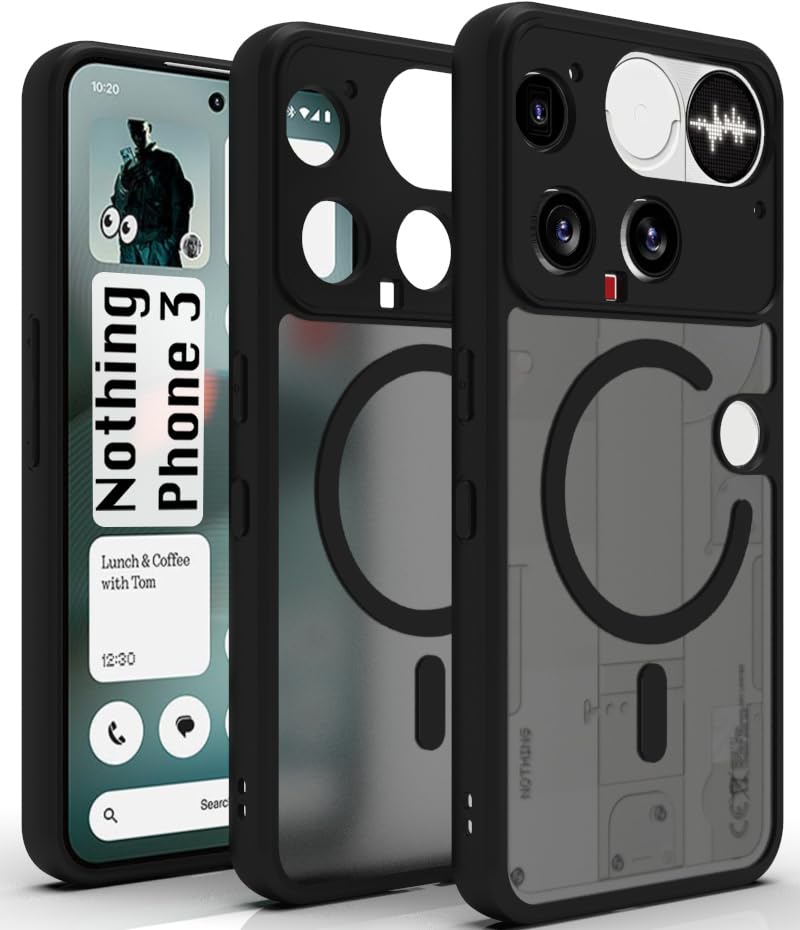Image of RIGGEAR Shockproof Sleek Hybrid Armor Magnetic Back Cover Case Compatible with MagSafe Accessories for Nothing Phone 3 (Smoke Black Matte PC + Black TPU-Bumper)