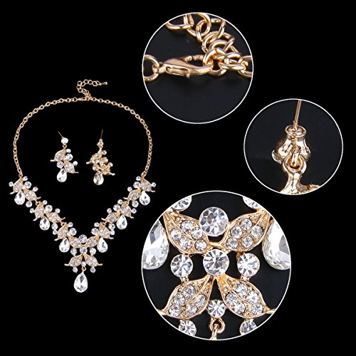 EVER FAITH Damen Österreichische Kristall viel Blatt Wasser Form Party Halskette Ohrringe Set Gold-Ton