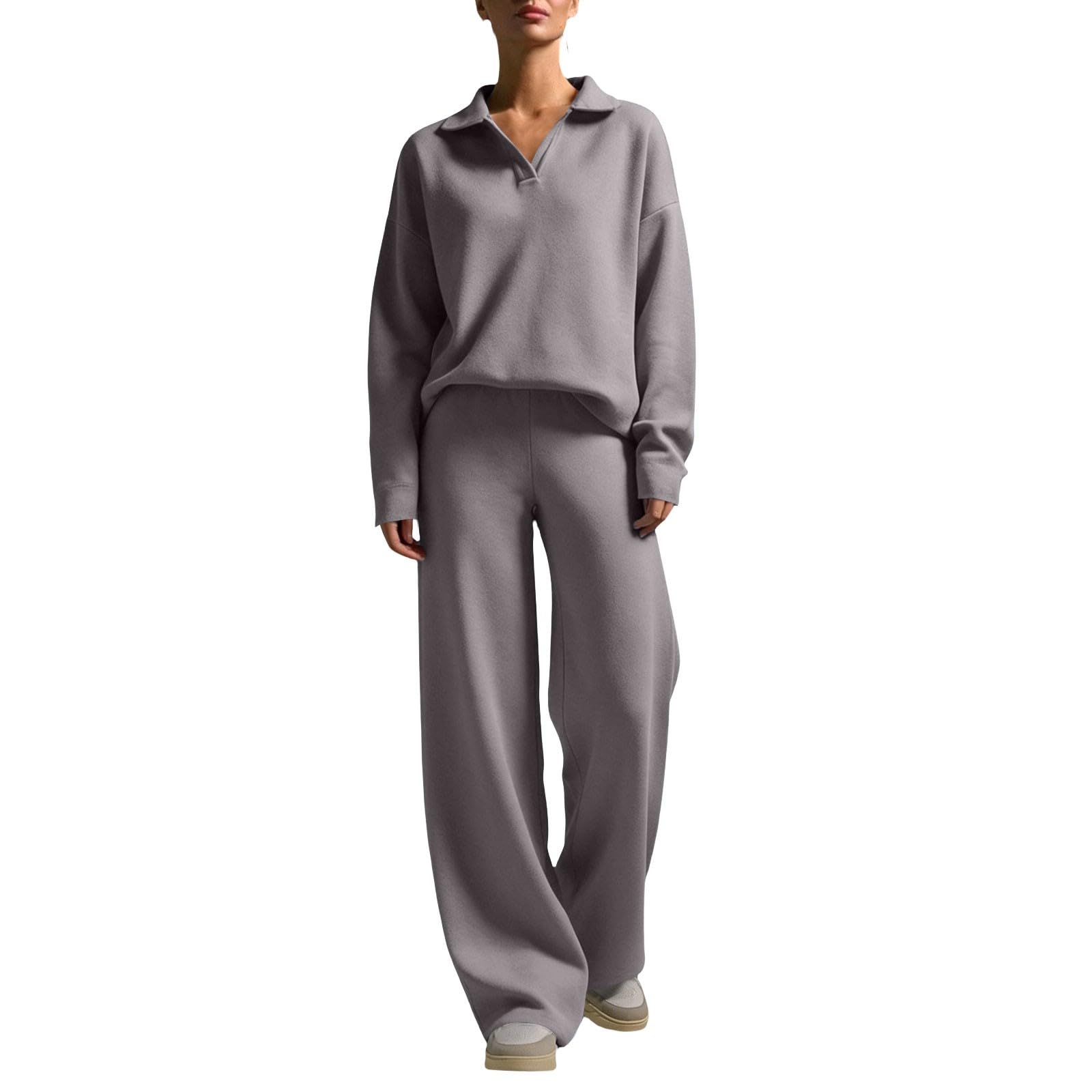 Completi Donna Eleganti 2 Pezzi Completi Da Ginnastica Manica Lunga Scollo a V Tuta Palestra Completo Sportiva Elegante Set Top E Pantaloni a Gamba Larga Tute Per Jogging Fitness Yoga Da Casa Autunno