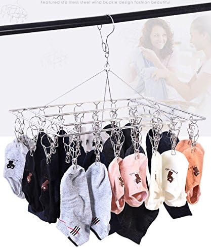 Sock Drying Racks with 30pcs Laundry Pegs Laundry Drip Hanger Laundry Clothesline Hanging Rack Metal Clothespins Rectangle For Drying Baby Clothes, Towels, Underwear, Lingerie, Delicate Bras