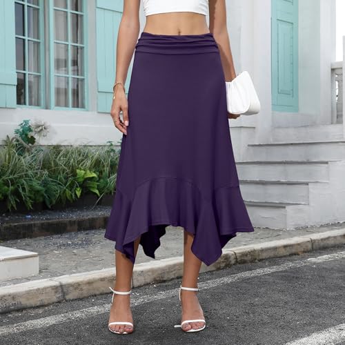 Womens Summer Maxi Skirts Flowy Trendy High Waisted Long Boho Beach Skirt with Pockets