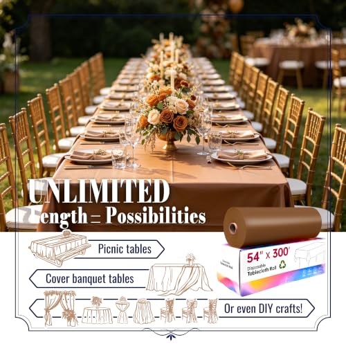 Image of Plastic Table Cloth Disposable, 54In X 300F Table Cover Roll Waterproof