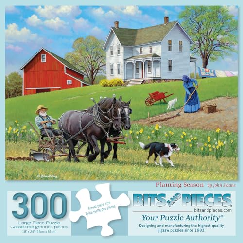 Bits and Pieces – Planting Season Jigsaw Puzzle for Adults – Countryside Farm Scene by John Sloane