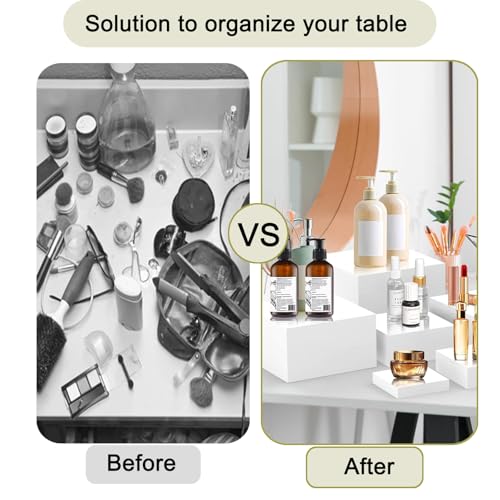 RETON 8 Stück Buffet-Erhöhungen, Acryl Lebensmittelerhöhungen für Buffettisch, 3x4x5x6x7x8x9x10 Zoll, weißes Lebensmittelständer Set mit hohlen Böden, Würfelboxen für Kuchen Hochzeit Party