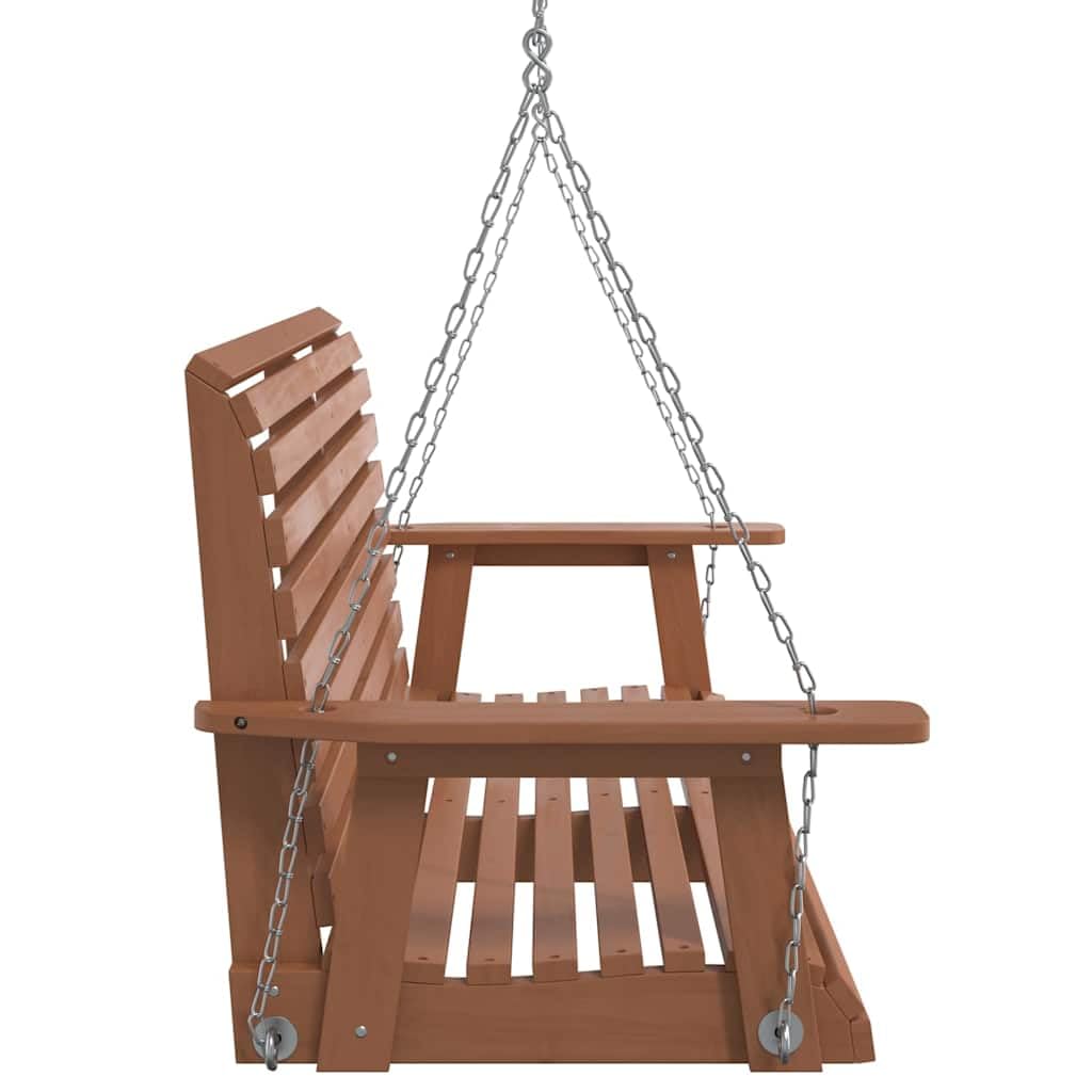 Hollywoodschaukel Gartenschaukel aus massivem Tannenholz mit Metallketten Braun 122,5x63x56 cm verstellbar für Garten Terrasse Veranda mit ergonomischem Schaukelsitz und wetterbeständigem
