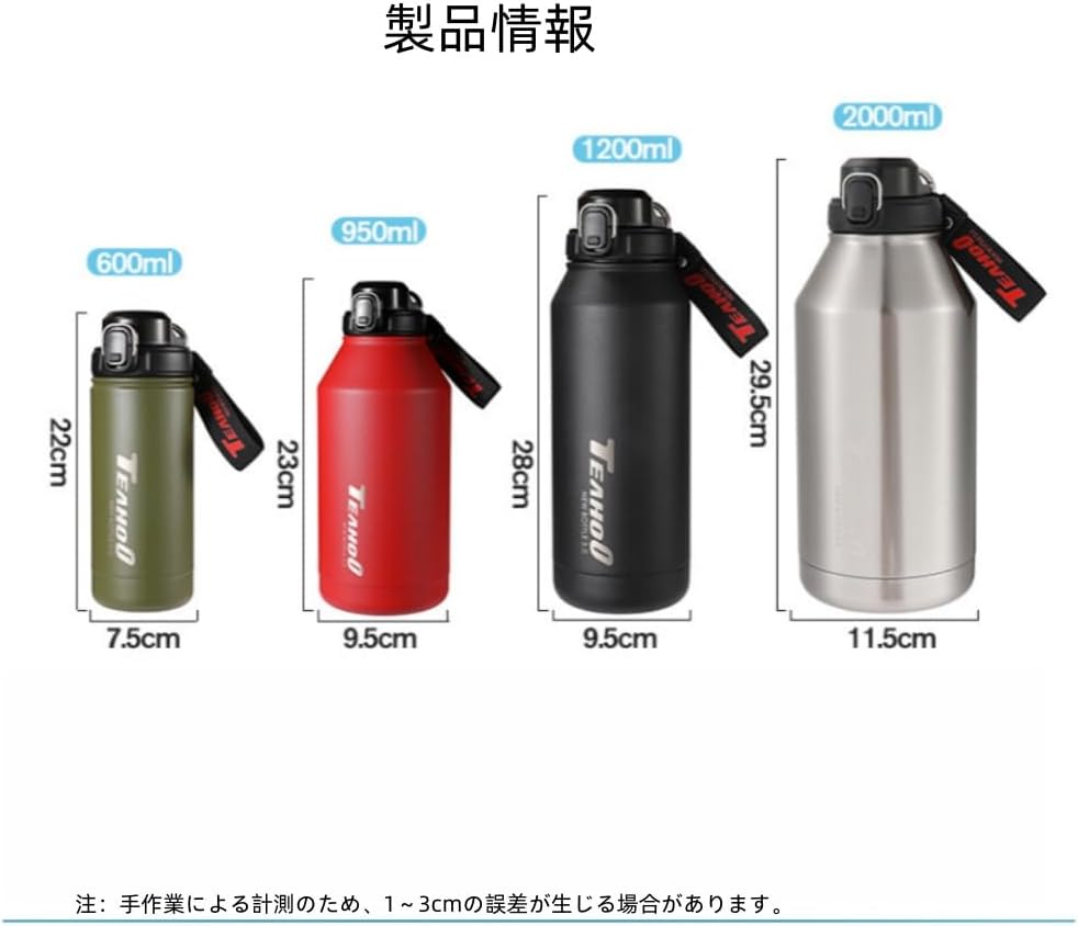 TPPT真空断熱スポーツボトル 軽量 大容量 ステンレスボトル デュアルドリンクデザイン：ストロー+直接飲み 漏れ防止 保冷 保温