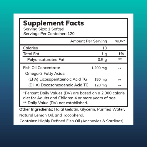 Zaytun Halal Fish Oil 1200Mg Omega 3, Premium Epa/Dha, One Per Day, Supports Brain, Heart, Joint Health - 4 Months Supply, Lemon Flavor, Keto Friendly, Gluten Free, Made In Usa - Halal Vitamins #TOP1