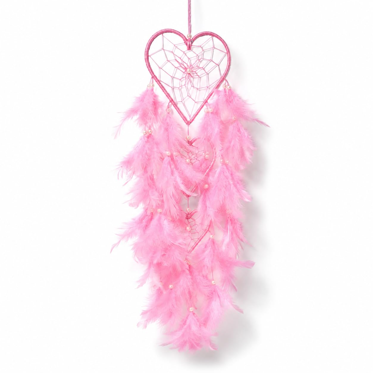 Handmade Dream Catchers Wall Hangings for Home Decor Kids Room Bedroom Livingroom Balcony Feathers Dreamcatcher Wall Decorations Gift Items(Pack of 1, 16LX65Hcm, Pink)-image-29