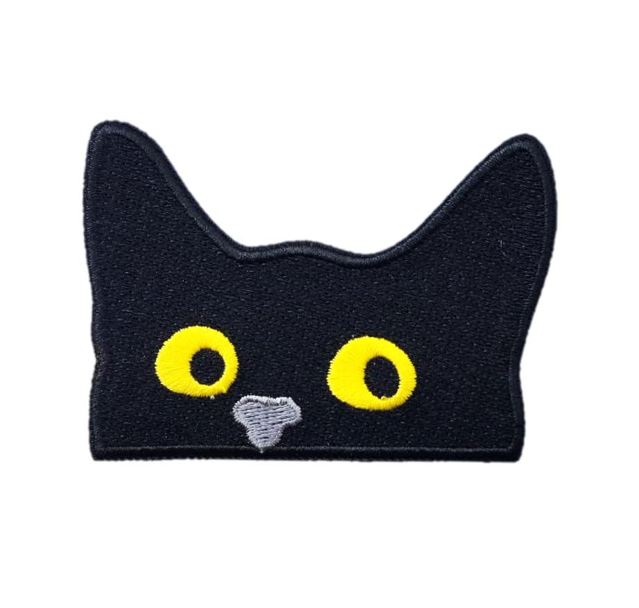 Peeking Black Cat Patch, Funny Black Cat Pocket Patch, 3 inches - Iron On/Sew On - Cute Applique for Jackets, Hats, Clothes, Backpacks, Tote Bags