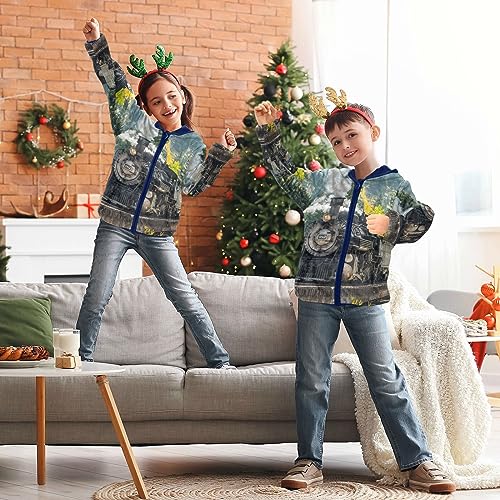 Image of Aflyko Boys Fleece Coat Blue Zip-Up Hoodie Girls Outerwear Kids Hooded Jacket