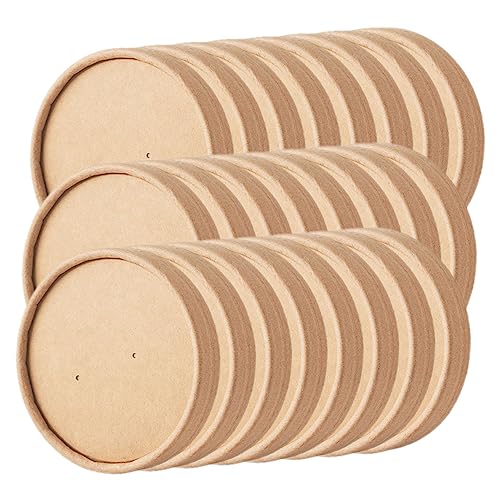 GLEAVI 40Pcs Paper Cup Lids for Takeaway Boxes Kitchen Utensil Covers for Porridge Soup Dessert and More for Parties and Home Use