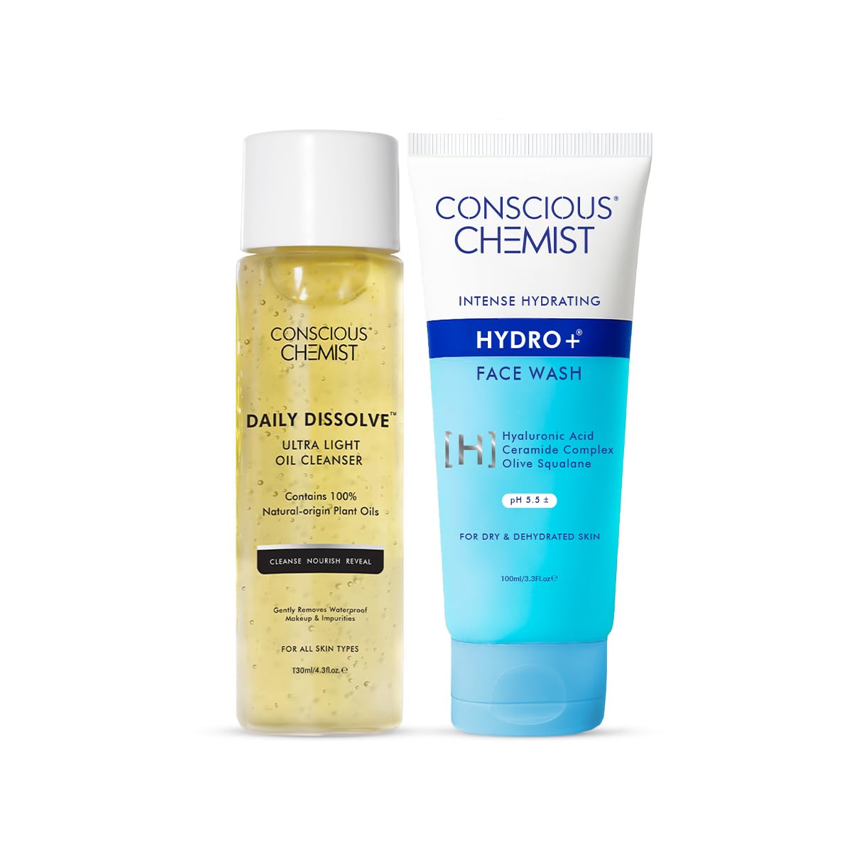 Conscious Chemist Energizing Double Cleanse Kit | Oil Cleanser & Hydrating Face Wash | Treats Dull & Dehydrated Skin | Vegan & Cruelty Free | Pack of 2