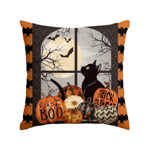 Halloween Pumpkin Cat Throw Pillow Cover - Farmhouse Decor