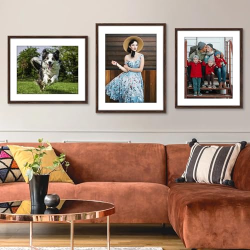 Image of HLiWEGNS Dark Brown 14x18 Frame Set of 3 - Rustic Woodgrain 14x18 Poster Frame for Pictures 12x16 with Mat or Picture Frame Without mat for Wall Gallery Display - Ideal Christmas Day