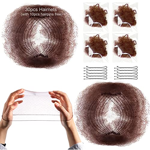 Hairnets Pack of 30pcs Hair Nets Invisible Elastic Edge Mesh 50cm (coffee-30pcs)