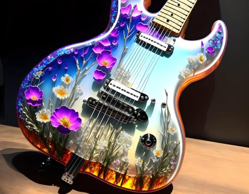 Poster guitare résine fleurs SERENDIPITP 58x90cm toile sans cadre