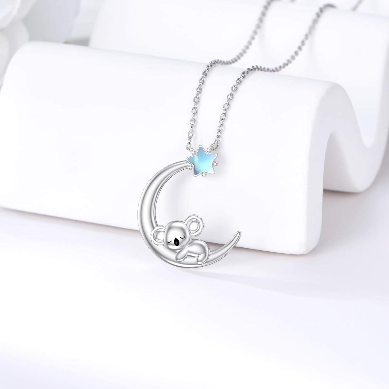 Koala Necklace for Women, 925 Sterling Silver Moonstone Star and Crescent Moon Koala Jewelry Gifts Christmas Graduation Birthday for Women Animal Lovers - Image 3