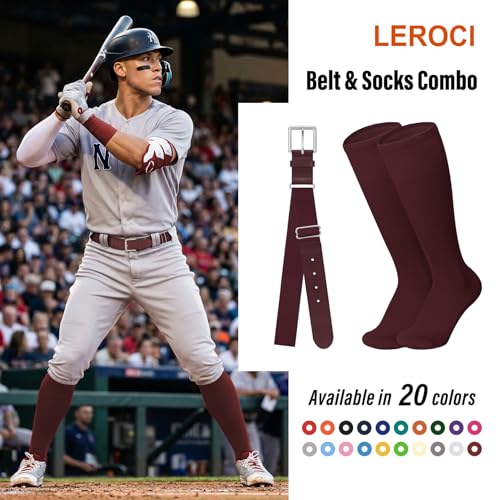 Image of Baseball Belt and Baseball Socks Combo Set for Youth and Adult Available in 20 Colors