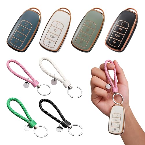 Noenaeni 4PCS Car Key Cover for Jaecoo 7 Key Fob Holder with 4 Lanyards TPU 4 Buttons Car Key Card Case with Lanyard Key Fob Cover Compatible with Chery Tiggo 8/7/Pro Omoda 5 Jaecoo 7(4 Colors)