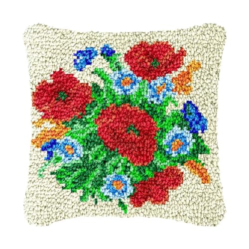 Image of bositigo Latch Hook Kits for DIY Throw Pillow Cover, Colorful Handmade Pillow Case for Home Decoration, Festival Gift 17x17inch (Flower-BZ233)