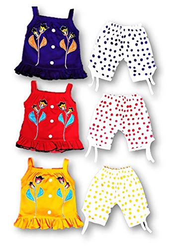 Image of Baby Girls Summer Dress Suits Printed Cotton Top & Capri (Pack of 6 (3 Tops + 3 Polka Pants) Size 0 Months up to 2 Years