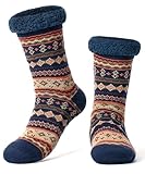 cosyone1997 Mens Fuzzy Slipper Socks with Grips Warm Sherpa Lined Winter Socks Cozy Gifts for Men Size L/XL