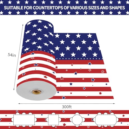 CXPSINC 54 Inch X 300 Feet 4th of July Patriotic Plastic Table Cover Roll Disposable American Flag Tablecloth with Slide Cutter for Veterans Day, Patriotic, Memorial, Fourth of July, Independence by CXPSINC - Image 2