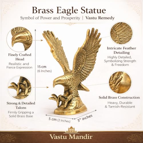 Image of Pure Brass Eagle Statue, Vastu Remedy for Leadership & Focus (15 cm, 620 g)