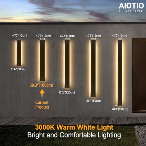 Image of AioTio 39.3in Modern Outdoor Wall Light for House, Black Upgraded 4.72in Wide 3000K Waterproof IP65 Porch Lights Wall Sconce,Long LED Linear Outside Exterior Lighting Fixtures for Garage,Front Door