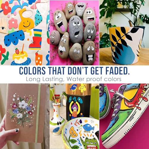 Image of HUBTURE Acrylic Paint Marker Pen Set - Metallic Colors, Medium Point Tip - Non-Toxic Art Markers for Rock, Ceramic, Glass, Wood, Fabric, Canvas, Craft Projects(ACRYLIC MARKER)